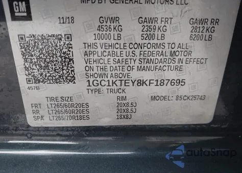 2019 Chevrolet Silverado 2500Hd Ltz from USA, damaged, VIN 1GC1KTEY8KF187695